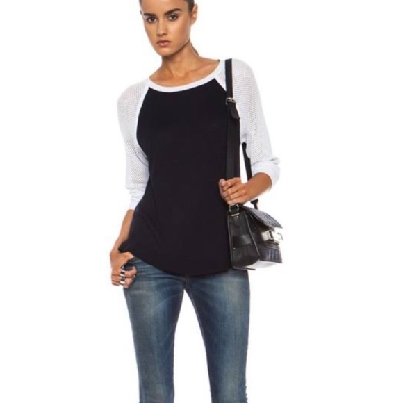 Rag & Bone Jeans Lexie Colorblock Raglan Knit Pullover, dark navy/white, S - Picture 2 of 10